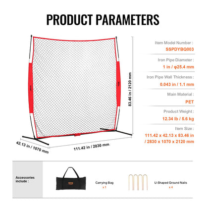 VEVOR Barricade Backstop Net, 7x7 ft Ball Sports Barrier Netting, Portable Practice