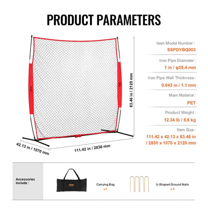 Portable 2.1m x 2.1m Sports Barrier Net with Carry Bag for Training Sessions