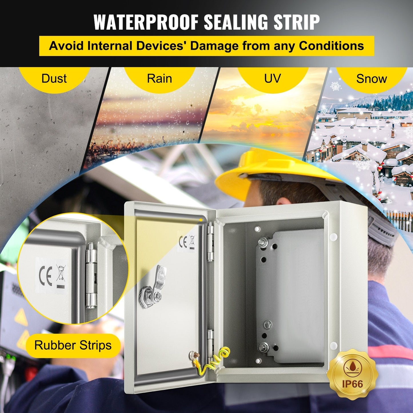 Steel Electrical Enclosure Box, IP66 Rated, 25x20x15 cm, Lockable & Waterproof