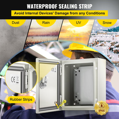 Steel Electrical Enclosure Box, IP66 Rated, 25x20x15 cm, Lockable & Waterproof