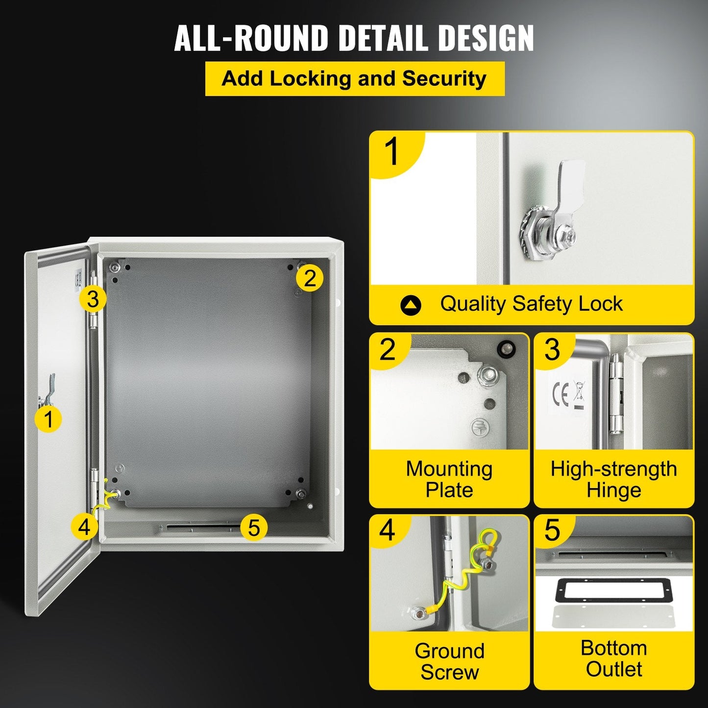 Steel Electrical Enclosure Box, IP66 Rated, 25x20x15 cm, Lockable & Waterproof