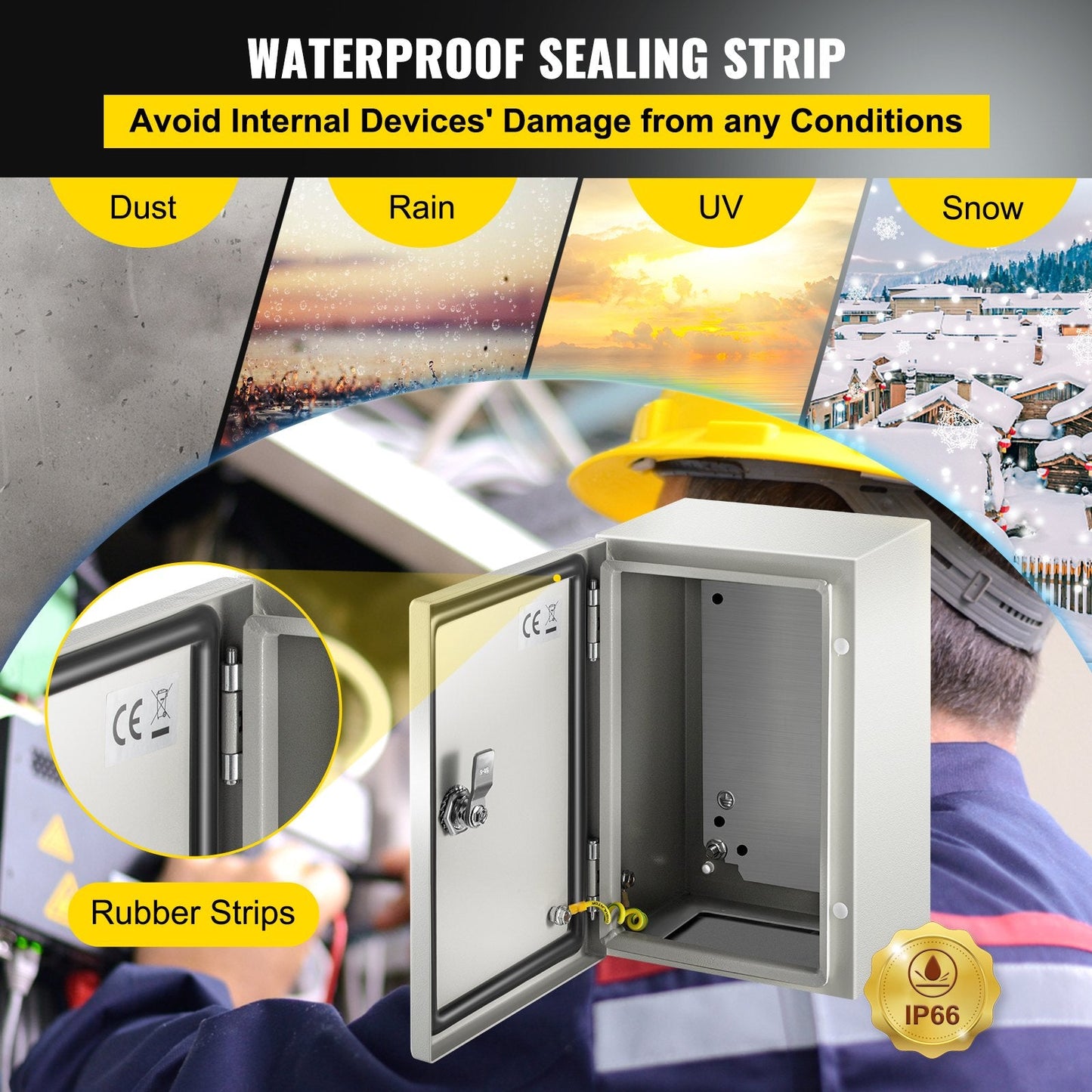 Steel Electrical Junction Box, 30x20x15 cm, IP66 Waterproof, Lockable