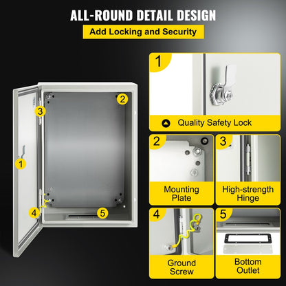 Steel Electrical Junction Box, 30x20x15 cm, IP66 Waterproof, Lockable