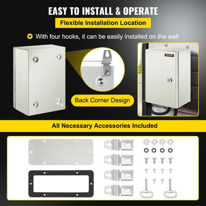 Steel Electrical Junction Box, 30x20x15 cm, IP66 Waterproof, Lockable