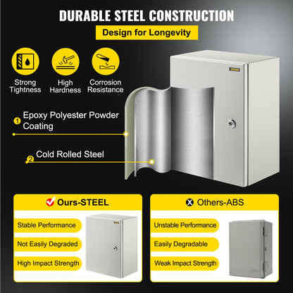 VEVOR Steel Electrical Box 16'' x 12'' x 8'' Electrical Enclosure Box, Carbon Steel