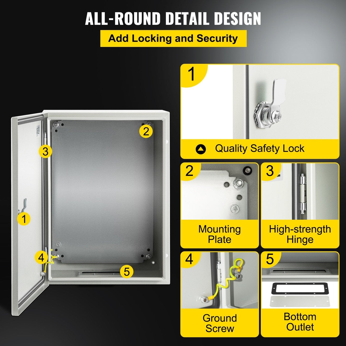 Weatherproof Steel Electrical Enclosure Box with Lock & Mounting Plate, IP66