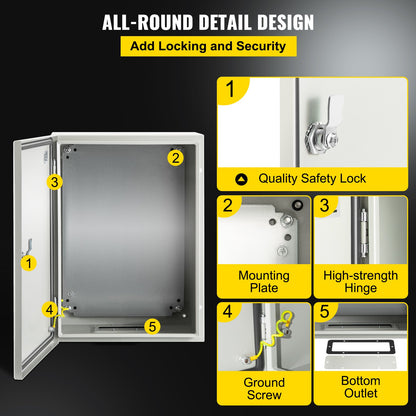 VEVOR Steel Electrical Box 16'' x 12'' x 8'' Electrical Enclosure Box, Carbon Steel