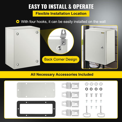 Weatherproof Steel Electrical Enclosure Box with Lock & Mounting Plate, IP66