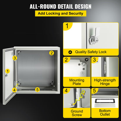 VEVOR NEMA Steel Enclosure, 16 x 16 x 8\'\' NEMA 4X Steel Electrical Box, IP66 Waterproof