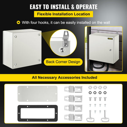 16x16x8 cm IP66 Steel Electrical Enclosure Box with Lock & Mounting Plate