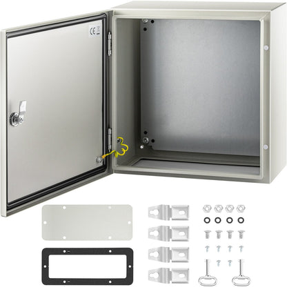16x16x8 cm IP66 Steel Electrical Enclosure Box with Lock & Mounting Plate