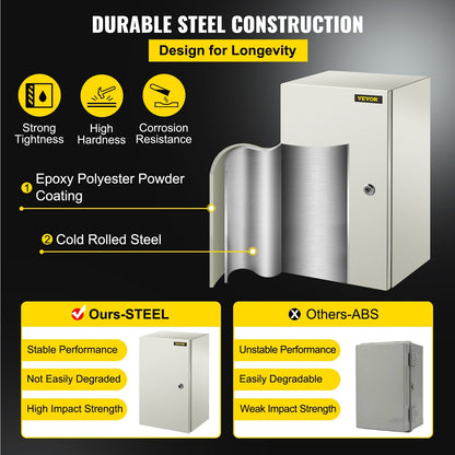 Steel Electrical Enclosure, 0.5 x 0.3 x 0.25m, IP66 Waterproof, Lockable Box