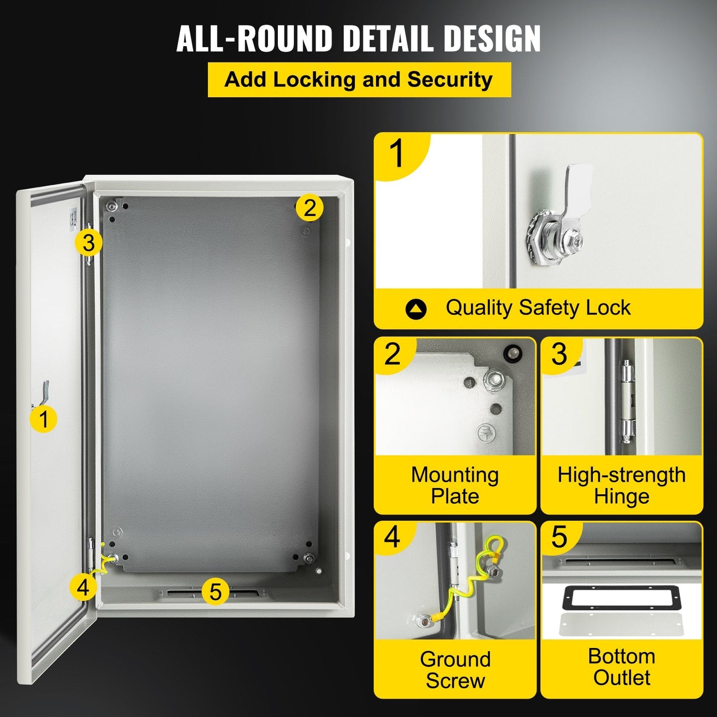 Steel Electrical Enclosure, 0.5 x 0.3 x 0.25m, IP66 Waterproof, Lockable Box