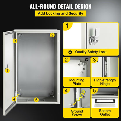 Steel Electrical Enclosure, 0.5 x 0.3 x 0.25m, IP66 Waterproof, Lockable Box