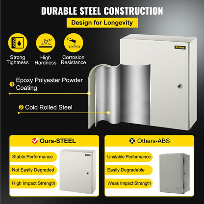 Steel Electrical Enclosure Box, 50x40x15 cm, Carbon Steel, IP66 Rated