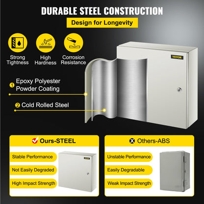 NEMA 4X Steel Electrical Box, 50 x 50 x 15 cm, IP66 Waterproof & Dustproof