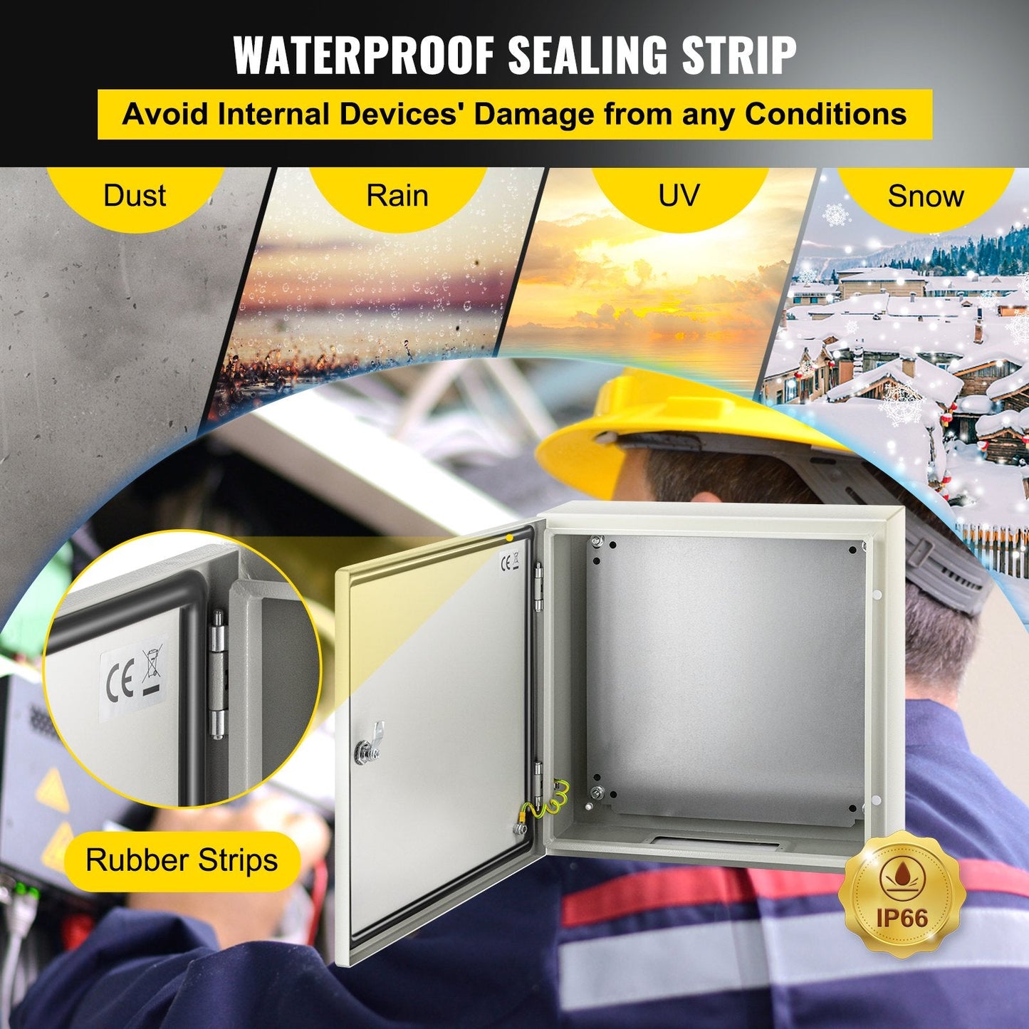 NEMA 4X Steel Electrical Box, 50 x 50 x 15 cm, IP66 Waterproof & Dustproof