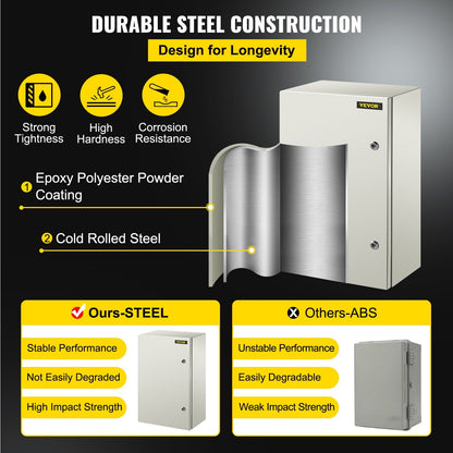 Steel Electrical Enclosure Box, IP66, 60x40x25 cm, Lockable & Waterproof