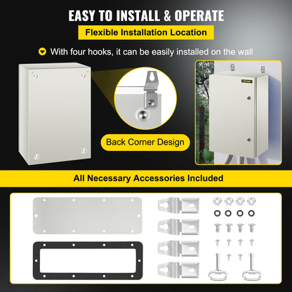VEVOR Steel Electrical Box Electrical Enclosure Box 24x16x10'' Carbon Steel IP65