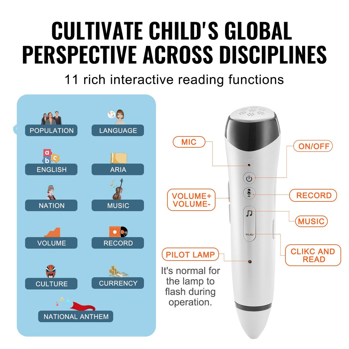 Interactive Talking Globe for Kids with Smart Pen & LED Light, 228.6 mm
