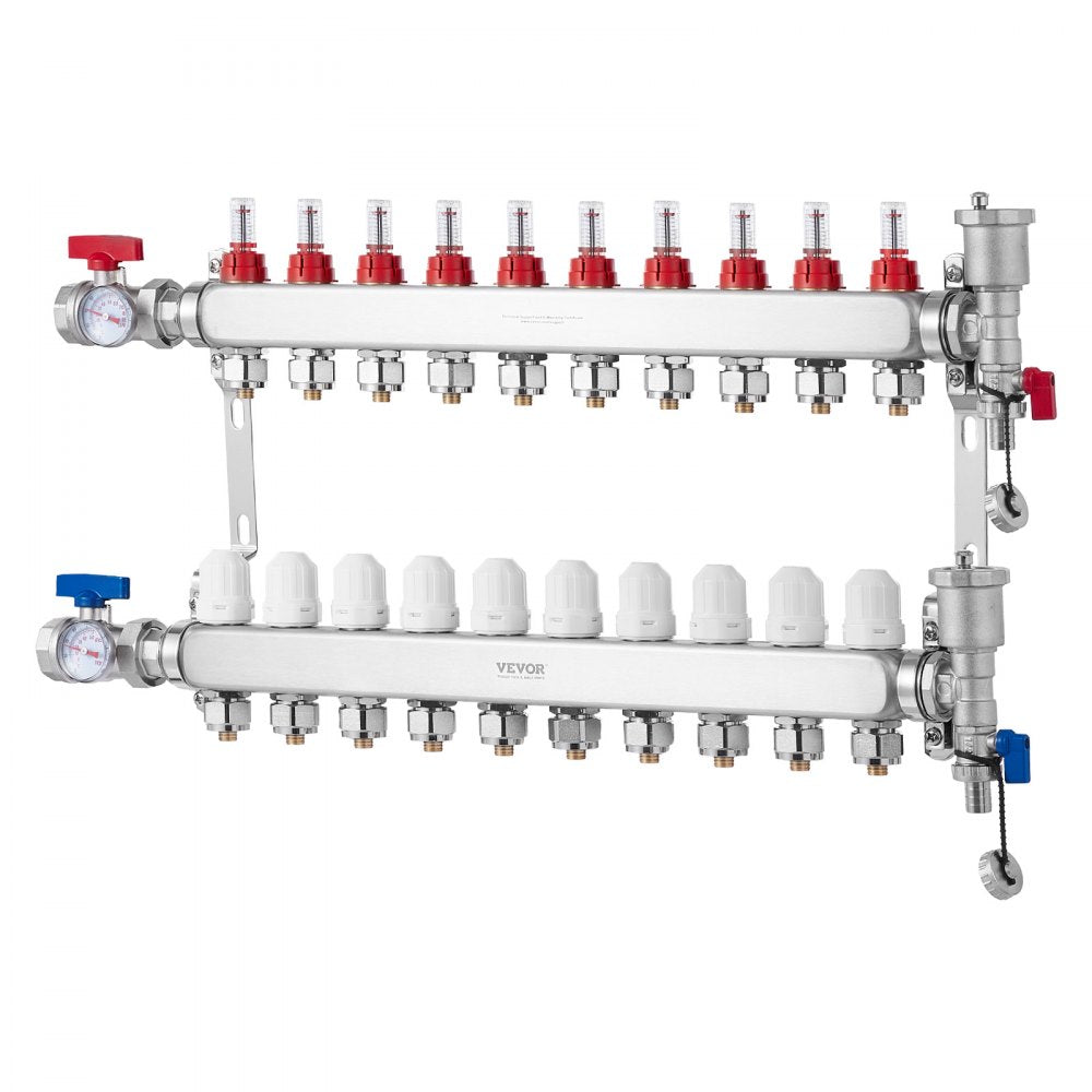10-Branch Radiant Heat Manifold 1/2" PEX Tubing Floor Heating Manifold Set