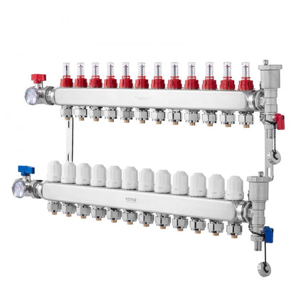 VEVOR 12-Branch Radiant Heat Manifold 1/2" PEX Tubing Floor Heating Manifold Set