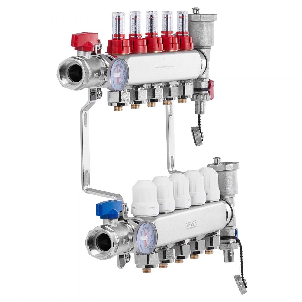 VEVOR 5-Branch Radiant Heat Manifold 1/2" PEX Tubing Floor Heating Manifold Set