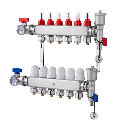 VEVOR 6-Branch Radiant Heat Manifold 1/2" PEX Tubing Floor Heating Manifold Set