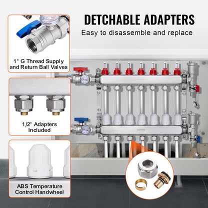 7-Branch Radiant Heat Manifold 1/2" PEX Tubing Floor Heating Manifold Set