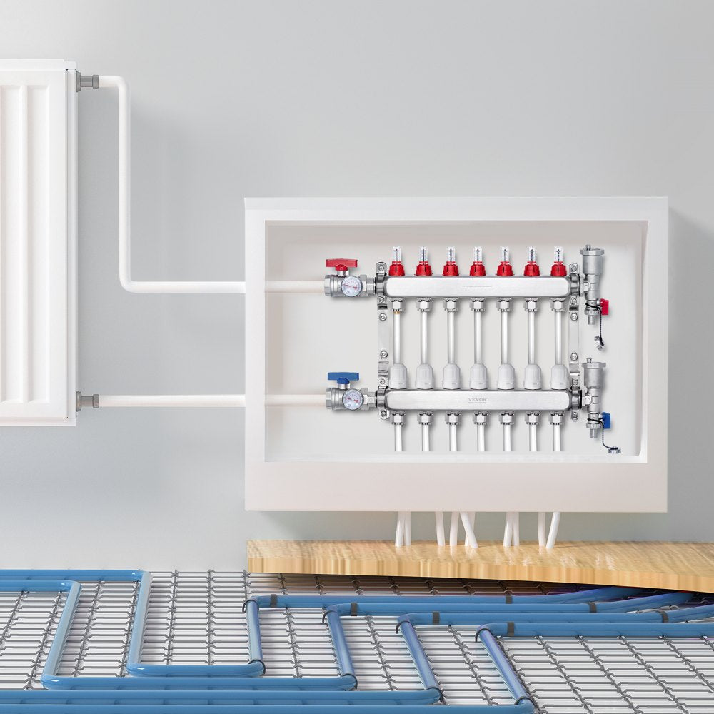 7-Branch Radiant Heat Manifold 1/2" PEX Tubing Floor Heating Manifold Set