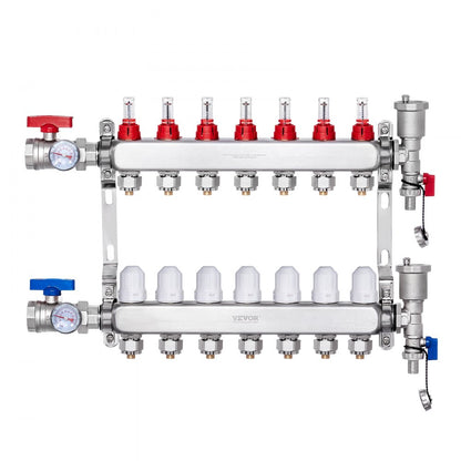 7-Branch Radiant Heat Manifold 1/2" PEX Tubing Floor Heating Manifold Set