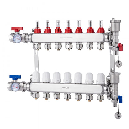 7-Branch Radiant Heat Manifold 1/2" PEX Tubing Floor Heating Manifold Set