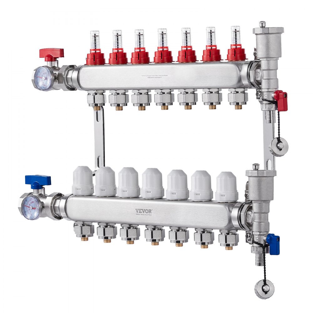 7-Branch Radiant Heat Manifold 1/2" PEX Tubing Floor Heating Manifold Set