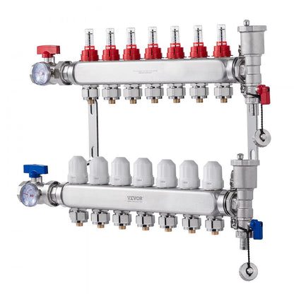7-Branch Radiant Heat Manifold 1/2" PEX Tubing Floor Heating Manifold Set