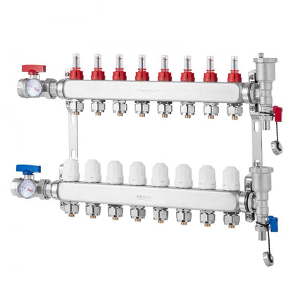 VEVOR 8-Branch Radiant Heat Manifold 1/2" PEX Tubing Floor Heating Manifold Set