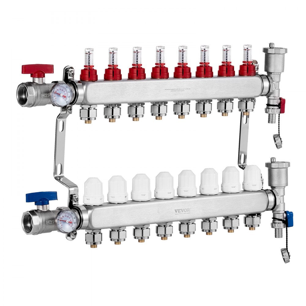 VEVOR 8-Branch Radiant Heat Manifold 1/2" PEX Tubing Floor Heating Manifold Set