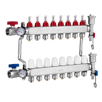 VEVOR 8-Branch Radiant Heat Manifold 1/2" PEX Tubing Floor Heating Manifold Set