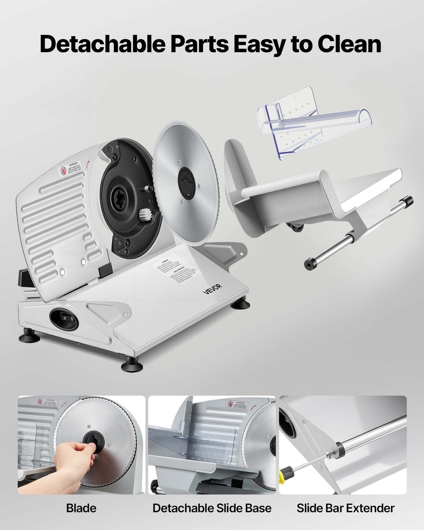 Meat Slicer, Electric Deli Slicer with Two 190mm SUS420 Blades & 0-15mm Adjustable Thickness, 200W Home Food-Slicer for Frozen Meat, Ham, Baguett, Steak