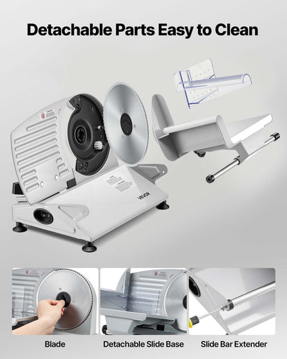 Meat Slicer, Electric Deli Slicer with Two 190mm SUS420 Blades & 0-15mm Adjustable Thickness, 200W Home Food-Slicer for Frozen Meat, Ham, Baguett, Steak