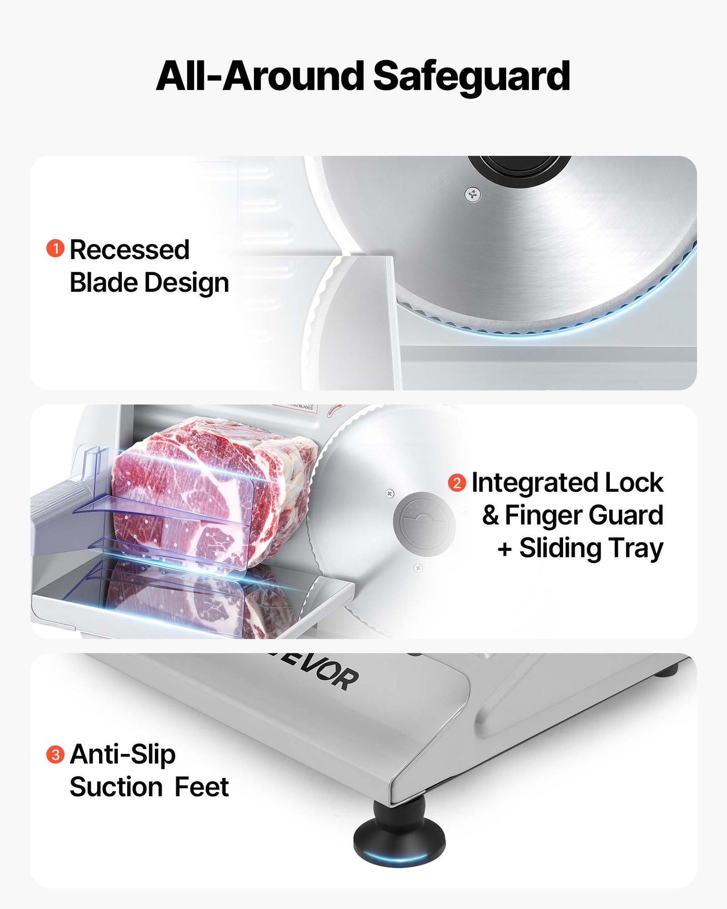 Meat Slicer, Electric Deli Slicer with Two 190mm SUS420 Blades & 0-15mm Adjustable Thickness, 200W Home Food-Slicer for Frozen Meat, Ham, Baguett, Steak