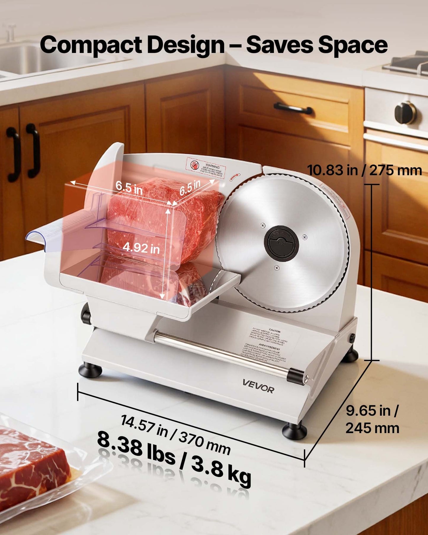 Meat Slicer, Electric Deli Slicer with Two 190mm SUS420 Blades & 0-15mm Adjustable Thickness, 200W Home Food-Slicer for Frozen Meat, Ham, Baguett, Steak