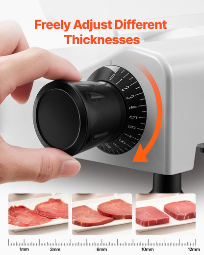 Commercial Meat Slicer, 300W Electric Cutter, Removable 25cm Carbon Steel Blade and Food Tray, 0-12mm Adjustable Thickness Food Slicer Machine,for Frozen Meat, Ham, Baguett, Steak, ETL Approved