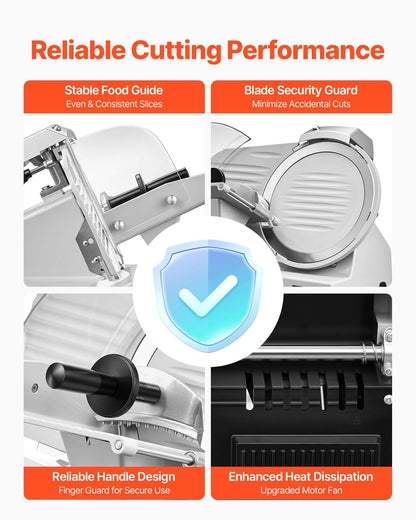 Commercial Meat Slicer, 300W Electric Cutter, Removable 25cm Carbon Steel Blade and Food Tray, 0-12mm Adjustable Thickness Food Slicer Machine,for Frozen Meat, Ham, Baguett, Steak, ETL Approved
