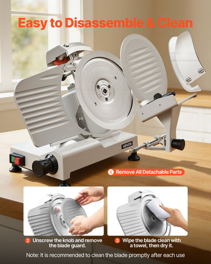 Commercial Meat Slicer, 300W Electric Cutter, Removable 25cm Carbon Steel Blade and Food Tray, 0-12mm Adjustable Thickness Food Slicer Machine,for Frozen Meat, Ham, Baguett, Steak, ETL Approved