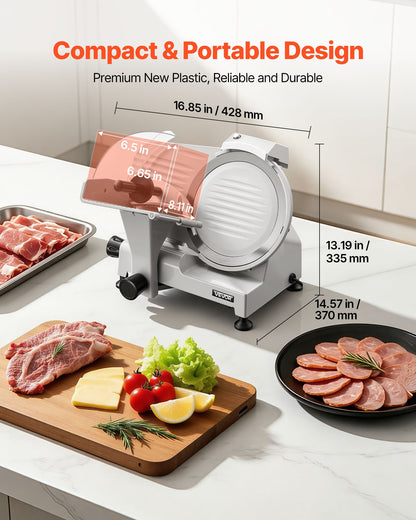 Commercial Meat Slicer, 300W Electric Cutter, Removable 25cm Carbon Steel Blade and Food Tray, 0-12mm Adjustable Thickness Food Slicer Machine,for Frozen Meat, Ham, Baguett, Steak, ETL Approved