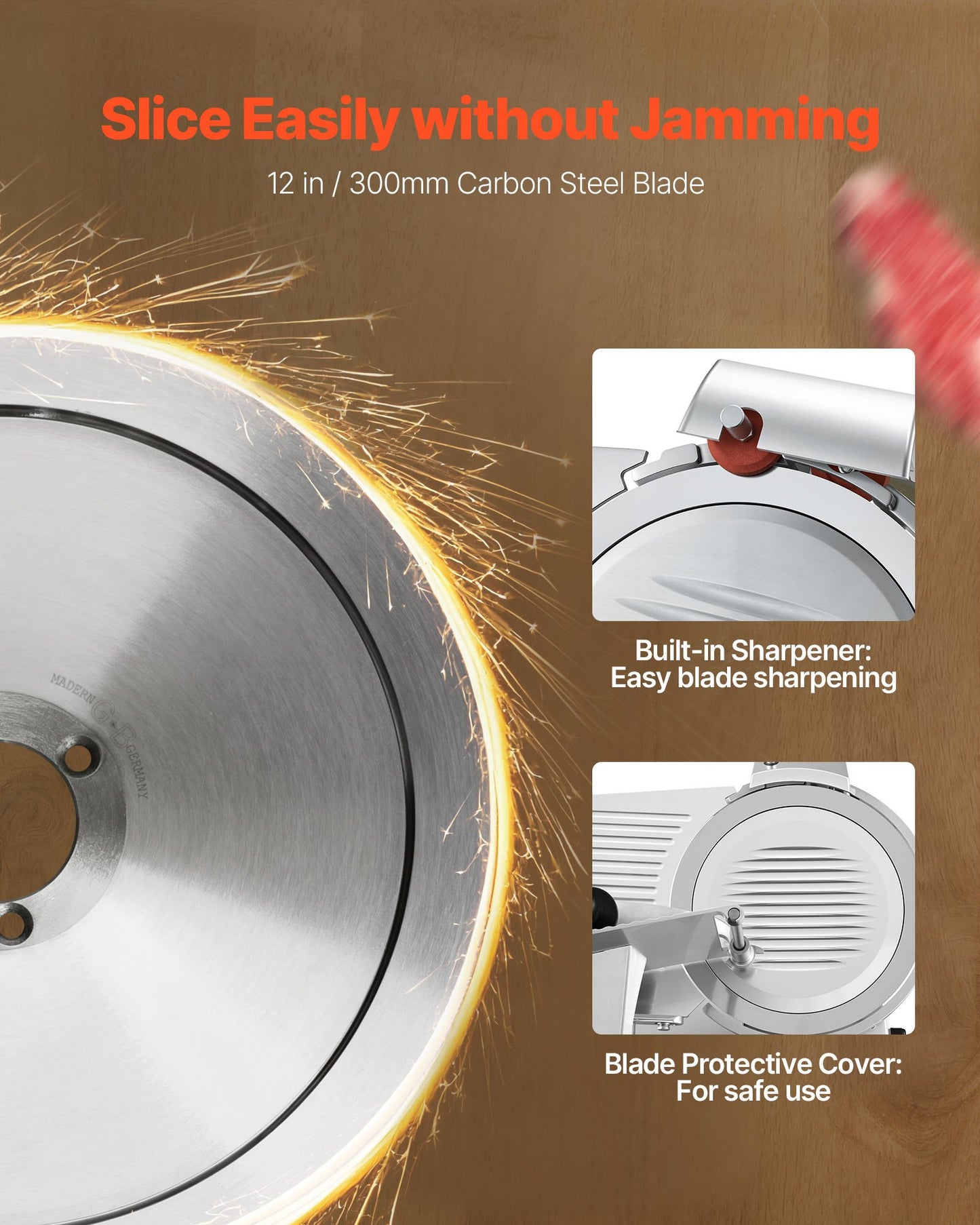 Commercial Meat Slicer, 400W Electric Cutter, Removable 30cm Carbon Steel Blade and Food Tray, 0-15mm Adjustable Thickness Food Slicer Machine, for Frozen Meat, Ham, Baguett, Steak, ETL Approved