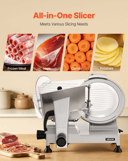 Commercial Meat Slicer, 400W Electric Cutter, Removable 30cm Carbon Steel Blade and Food Tray, 0-15mm Adjustable Thickness Food Slicer Machine, for Frozen Meat, Ham, Baguett, Steak, ETL Approved