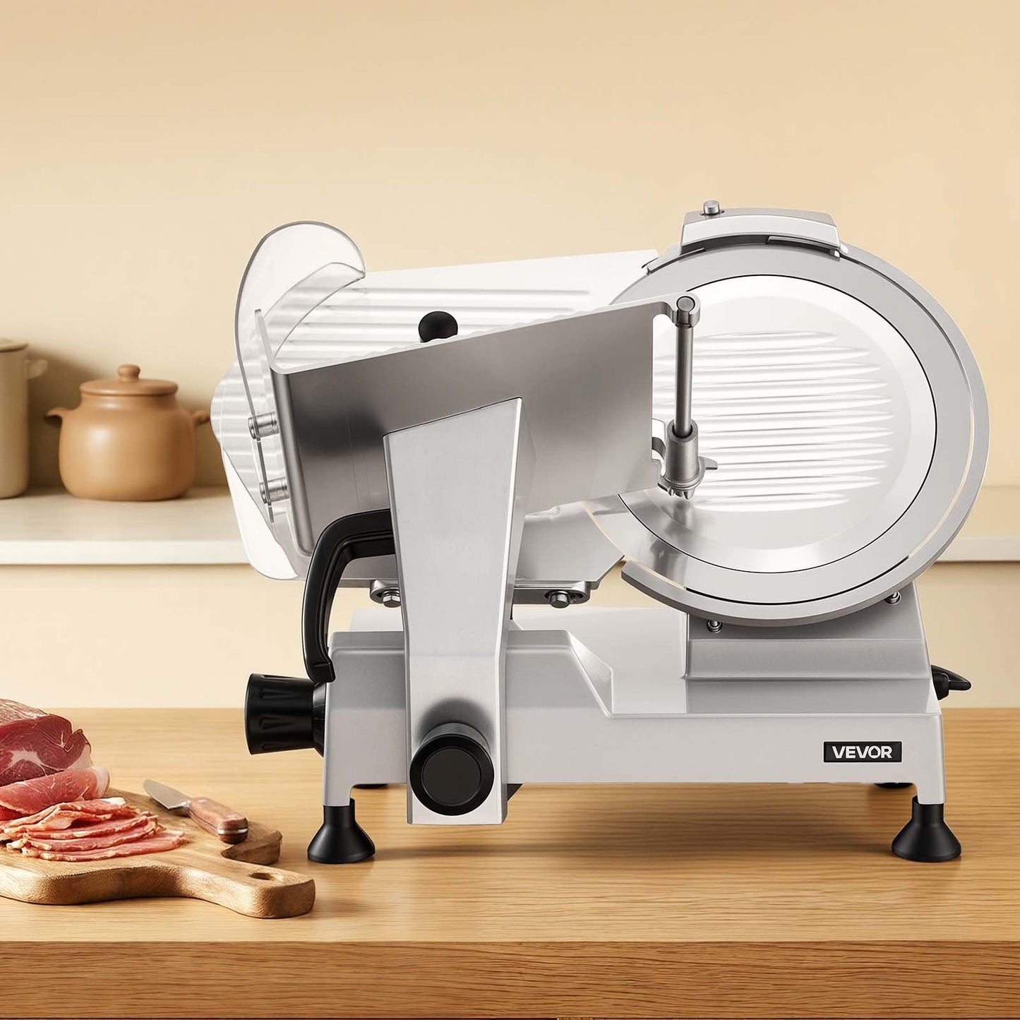 Commercial Meat Slicer, 400W Electric Cutter, Removable 30cm Carbon Steel Blade and Food Tray, 0-15mm Adjustable Thickness Food Slicer Machine, for Frozen Meat, Ham, Baguett, Steak, ETL Approved