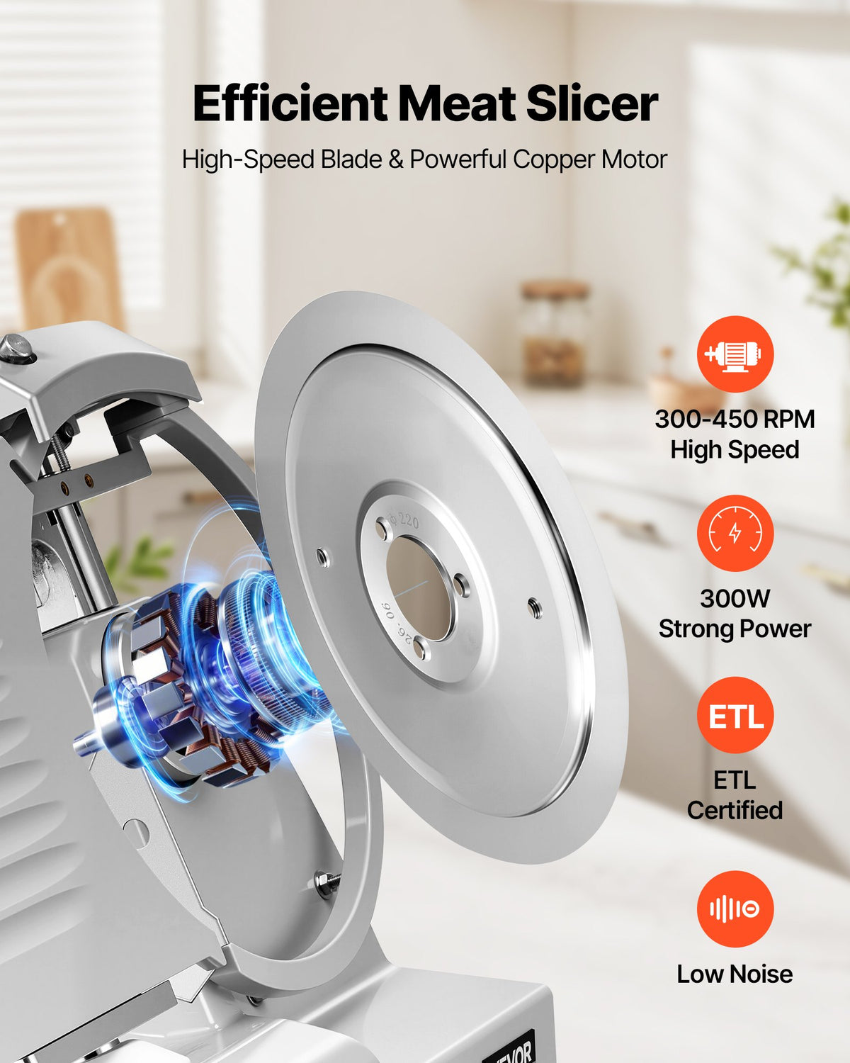 Commercial Meat Slicer 300W Electric Cutter 22cm Carbon Steel Blade, Food Slicer Machine with Removable Blade and Food Tray, 0-12mm Adjustable Thickness ,for Frozen Meat, Ham, Baguett, Steak
