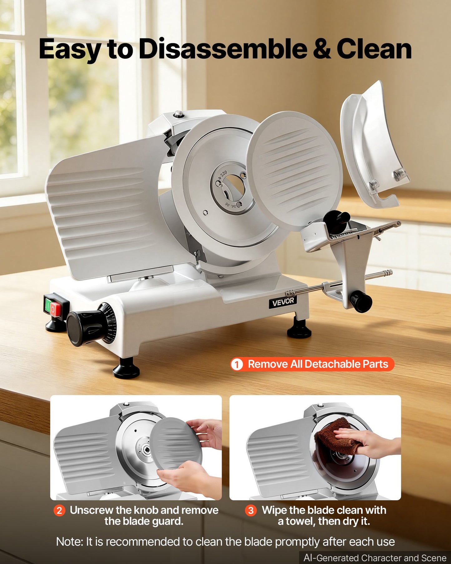 Commercial Meat Slicer 300W Electric Cutter 22cm Carbon Steel Blade, Food Slicer Machine with Removable Blade and Food Tray, 0-12mm Adjustable Thickness ,for Frozen Meat, Ham, Baguett, Steak